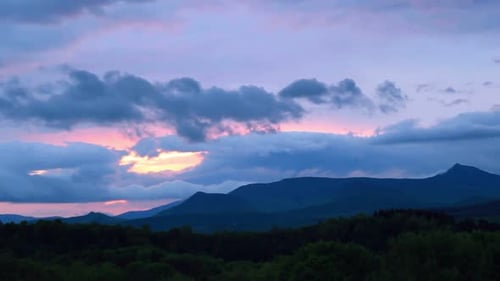 Heavenly twilight timelapse of the carpathian mountains at sunset in Ukraine