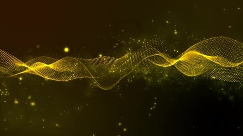Abstract Flowing Golden Digital Particle Wave Background