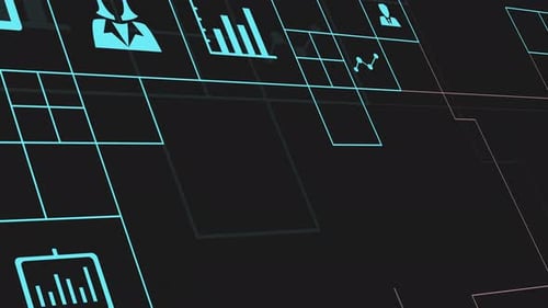 Animated Digital Corporate Grid with Glowing Tech Icons