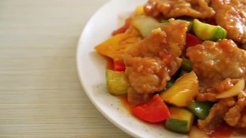 Close Up of Sweet and Sour Pork Dish