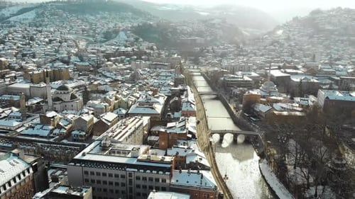 Snowy sunrise in Sarajevo, Bosnia's capital. The city is known for its siege in the 90s that lasted