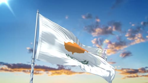 Cyprus Flag Waving Realistic With Sky