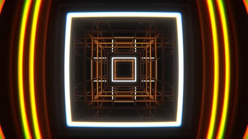 Orange And White Square Neon Lights Tunnel Background Vj Loop In 4K