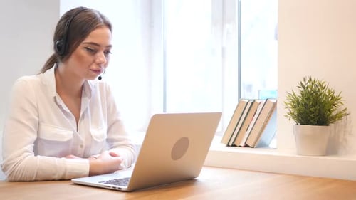 Call Center Girl Talking with Customer Online Help