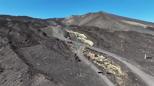 Aerial shot of a cable car on Mount Etna in Sicily, Italy