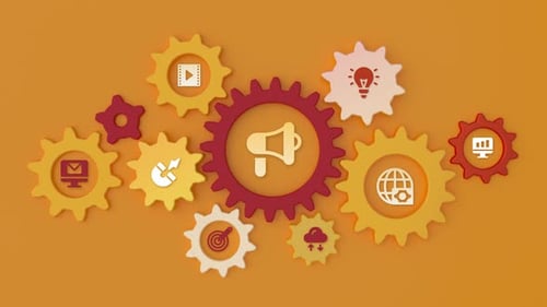 Digital Marketing cogwheel loopable animation with icons