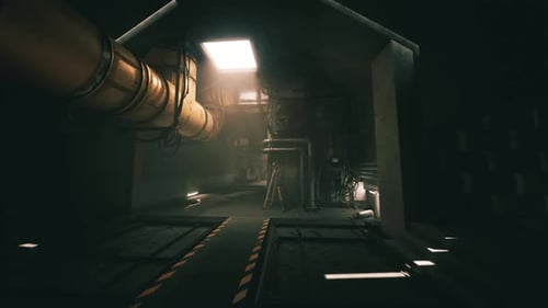 Dark Industrial Interior 3D Animation with Pipes