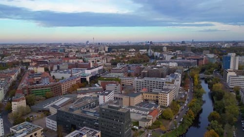 Berlin cityscape with Spree river, Tv Tower. Best aerial view flight drone
