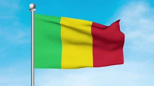 Mali National Flag Waving in the Wind with Blue Sky