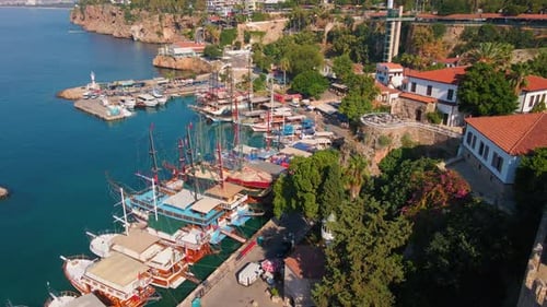 In This Aerial Stock Video the Timeless Beauty of the Old Port of Antalya Comes to Life The Camera