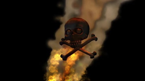 Animated Skull And Crossbones On Fire With Smoke Loop