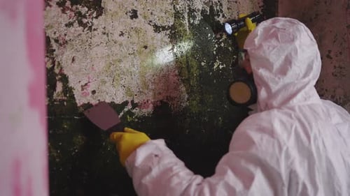 Exterminator Removal of Dangerous Mold From the Wallremoval of Plaster Cleaning the Basement of the