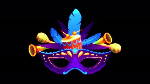 Animated Carnival Mask with Festive Musical Instruments