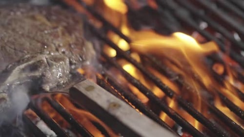 Grilled Meat Steak Food and Cuisine Beef Steak Cooking Over Flaming Grill Grilled Steaks Grilled