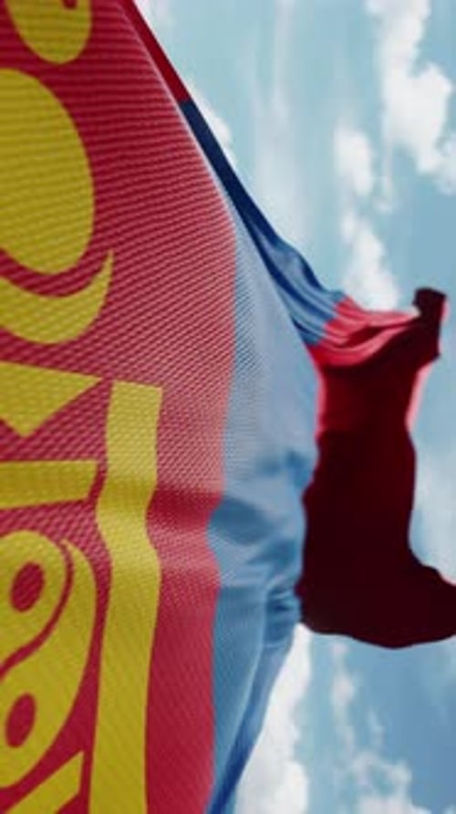Realistic Mongolian Flag Waving Vertical Video