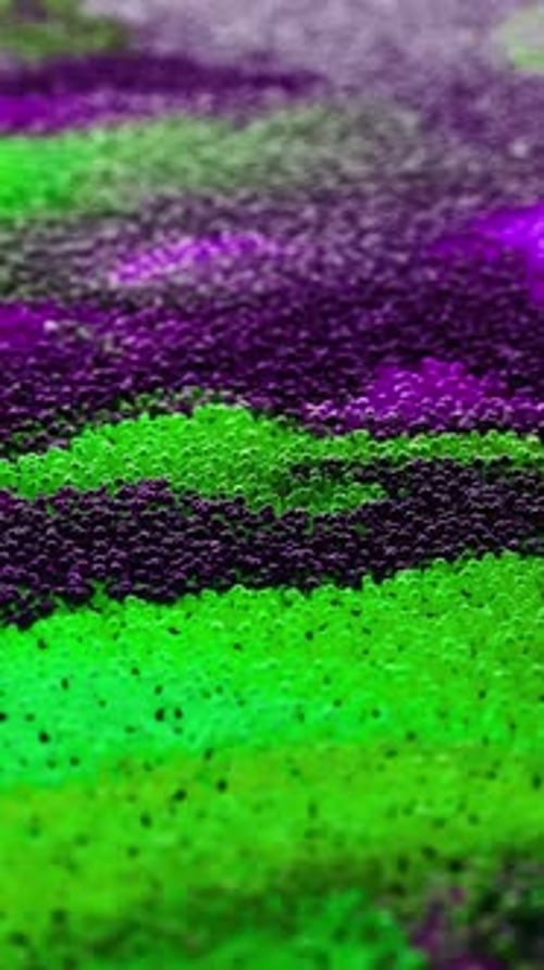 Abstract Fluid Particles Flowing in Vibrant Purple and Green