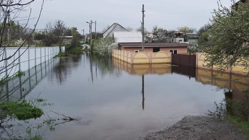Flooding of Private Houses in Village Overflowing with Water Natural Disasters