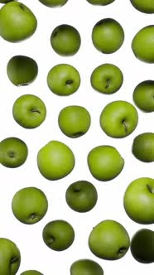 Vertical Floating Green Apples on White