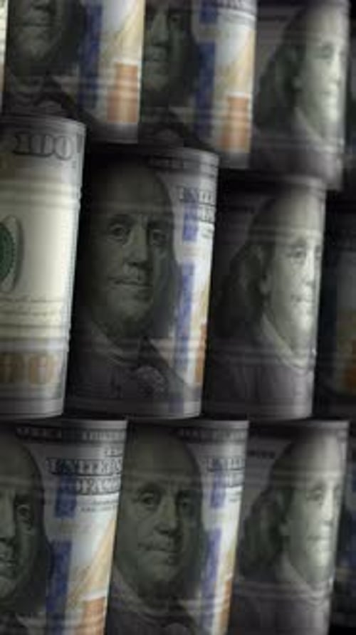 Dollar USD money barrels in row endless