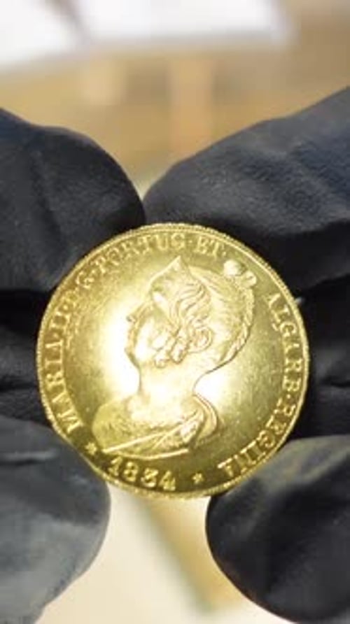 Vertical Video of Ancient Golden Coin