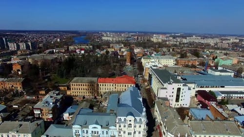 Vast scenery of the Ukrainian city on sunny autumn daytime.