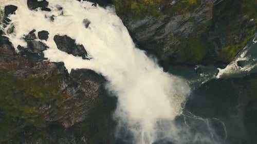 4k 60fps, AERIAL. Voringsfossen Waterfall. Hordaland, Norway.