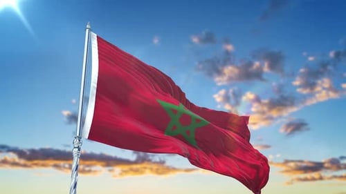 Morocco Flag Waving Realistic With Sky