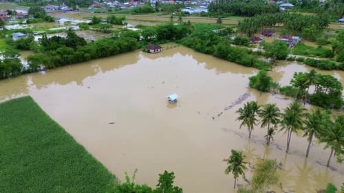 Aerial View of Flooded Rural Village
