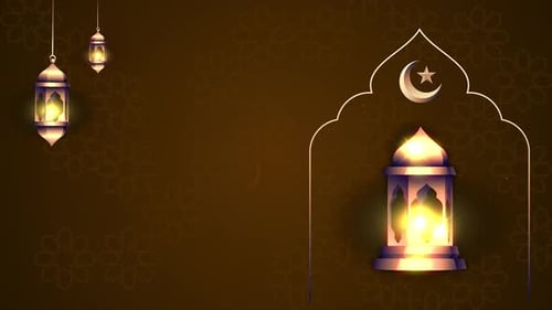 Eid Mubarak Animation Luxury Theme With Lamp, Crescent, Lantern And Particle Background V2