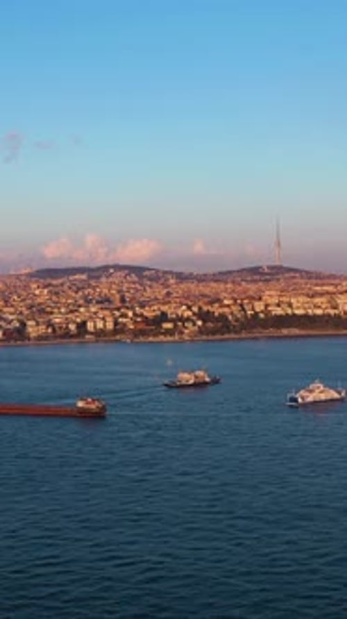 Istanbul City at Sunset Asian Part Aerial View Vertical Video