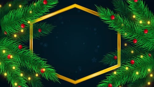 Animated Christmas Hexagon Frame with Fir Branches