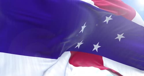 Realistic Waving Flag with Blue, White, and Red Stripes and Stars