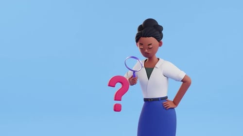 Woman character Searching for Answers, 3d render looped animation. Search information