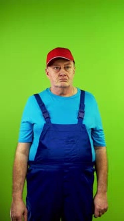 Senior Repairman Man Showing Brain Explosion Gesture From Important Information