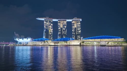 Timelapse of Marina Bay Sands Hotel Architecture at Dusk in Singapore