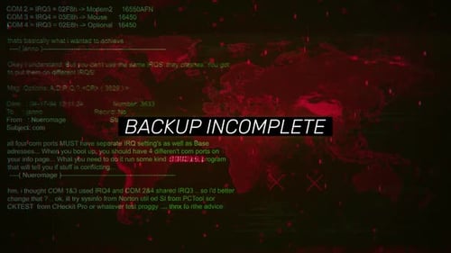 Backup Incomplete Warning Text On Hacking Background Screen