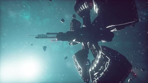 Futuristische Raumstation erforscht einen kosmischen Nebel