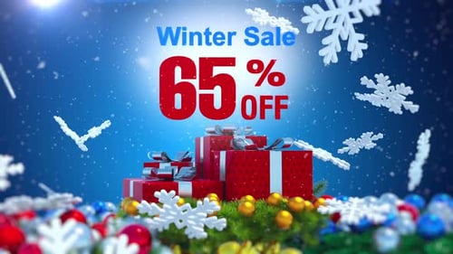 Winter Sale Promotion with Animated Gifts and Falling Snowflakes