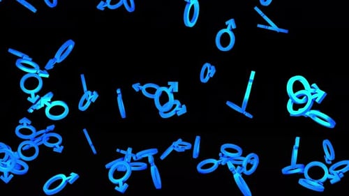 Animación de caída de un icono masculino azul en 3D. Icono masculino cayendo y calentando el suelo. Símbolo de género masculino Anima