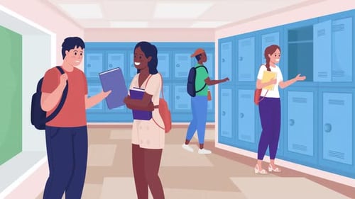 Animated Students in School Hallway