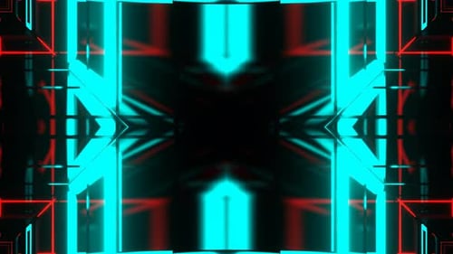 Neon vermelho e turquesa brilhando Fantástico fundo caleidoscópico geométrico Vj Loop em 4K