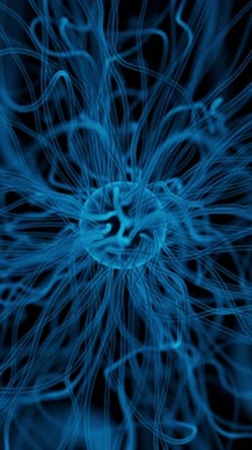 Microbiology Abstract Luminescent Structure with Moving Tentacles Unknown Futuristic Life Vertical