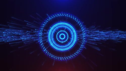 Futuristic Blue Hud Target With Digital Data Stream And Concentric Rings. Abstract Technology