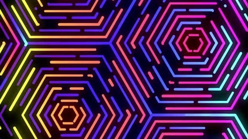 Abstract Neon Hexagon Grid Animated Background Loop