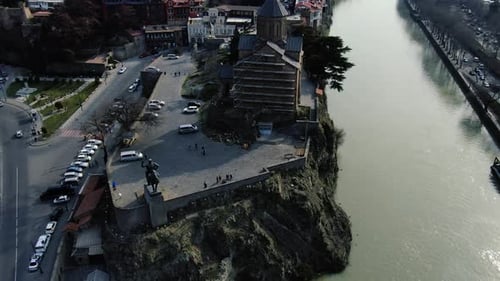The river Kura in Tbilisi, beautiful aerial 4k footage
