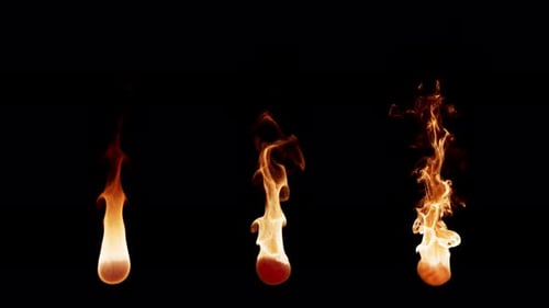 3D animation set of three types of burning fire flames. With Alpha Channel.