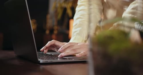 Shot of Unrecognizable Business Woman Floral Store Owner Standing with Laptop