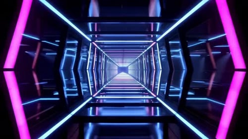 Futuristic Neon Hexagon Tunnel Motion Background