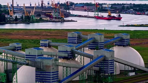 Aerial View of Cargo Port with Warehouses