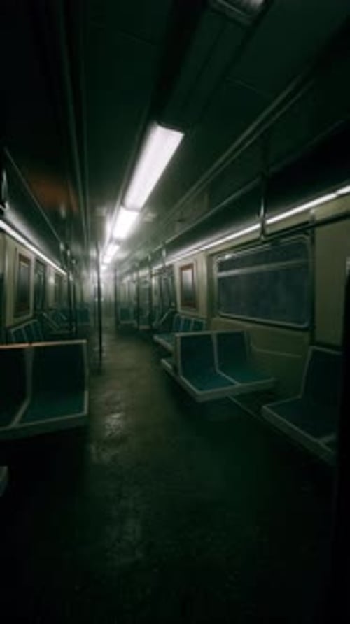 Vertical Empty Metal Subway Train in Urban Chicago